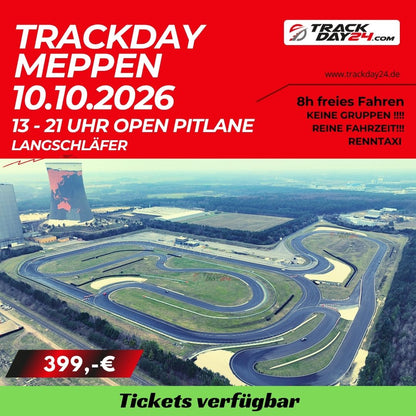 Trackday Meppen am 10.10.2026, Langschläfer Ticket von 13 bis 21 Uhr, Luftaufnahme der Rennstrecke Circuit Meppen, 8 Stunden Open Pitlane ohne Gruppen von Trackday24